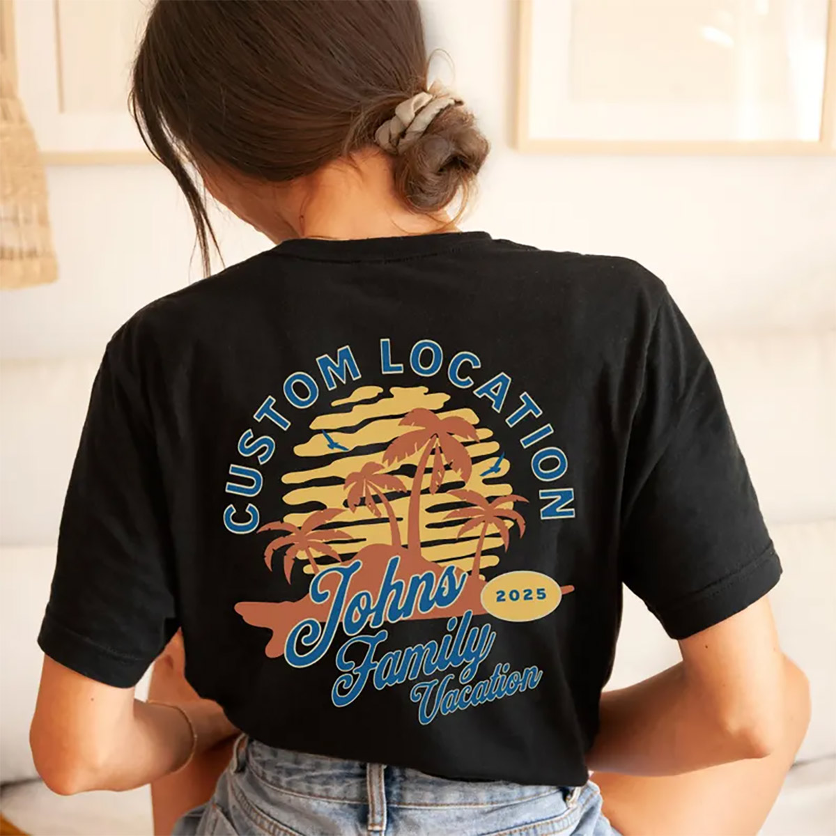 Custom Family Vacation 2025 Retro Sunset Back T-shirt Custom Family Vacation 2025 Retro Sunset Back T-shirt