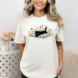 Floral Cat Bookish International Cat Day T shirt 1