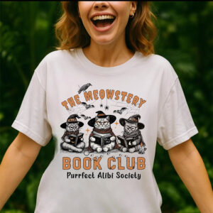 Halloween Witches Cat The Meowstery Book Club T shirt 3