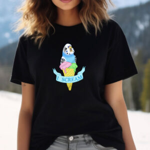 I Scream Blue budgerigar Funny ice cream shirt