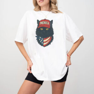 Merica Patriotic Black Cat Tee 2