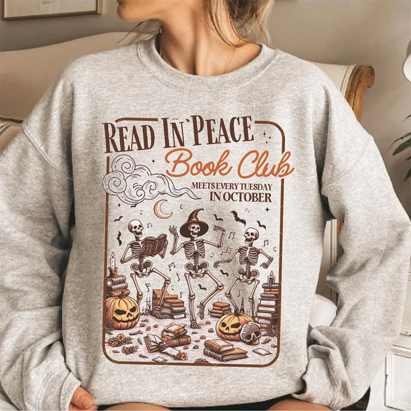 Read In Peace Book Club Spooky Skeleton Reading T-shirt Read In Peace Book Club Spooky Skeleton Reading T-shirt
