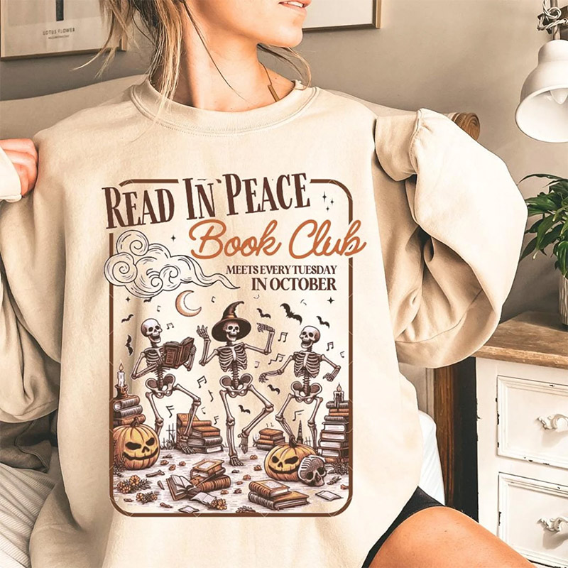 Read In Peace Book Club Spooky Skeleton Reading T-shirt Read In Peace Book Club Spooky Skeleton Reading T-shirt