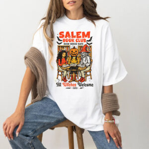 Salem Book Club All Witches Welcome 1692 Retro Halloween Bookish T shirt 1