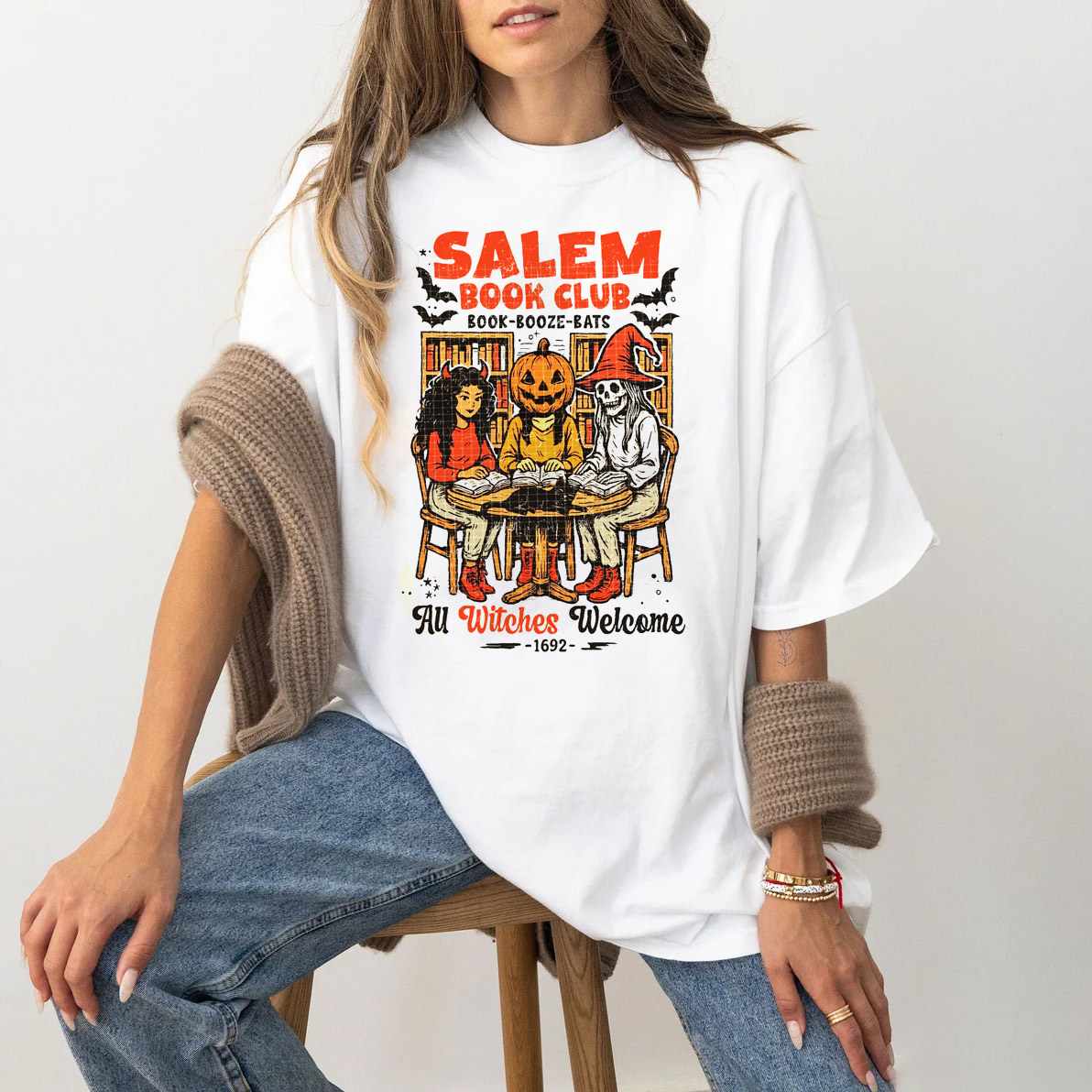 Salem Book Club All Witches Welcome 1692 Retro Halloween Bookish T-shirt Salem Book Club All Witches Welcome 1692 Retro Halloween Bookish T-shirt