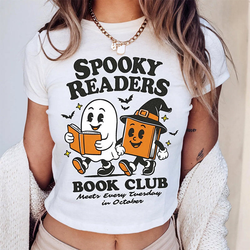 Spooky Readers Book Club, Halloween Ghost Bookworm T-shirt Spooky Readers Book Club, Halloween Ghost Bookworm T-shirt