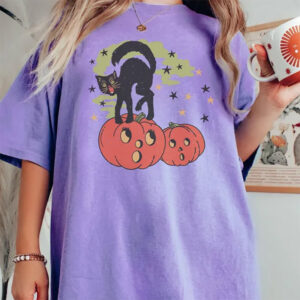 80s Vintage Halloween Cat Pumpkin Comfort Colors T shirt 1