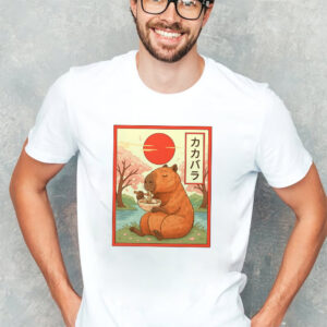 Capybara Eats Ramen Kawaii Japanese Art T shirt 3