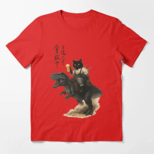Cheer Samurai Cat Riding A dinosaur Japanese Art T shirt 2