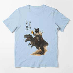 Cheer Samurai Cat Riding A dinosaur Japanese Art T shirt 3
