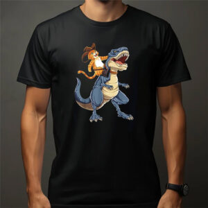 Cowboy Cat Riding Dinosaur T rex Funny Cat Lovers T shirt 1