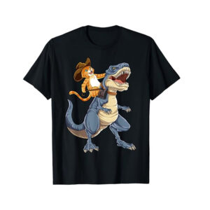 Cowboy Cat Riding Dinosaur T rex Funny Cat Lovers T shirt 2