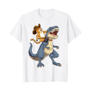 Cowboy Cat Riding Dinosaur T rex Funny Cat Lovers T shirt 3