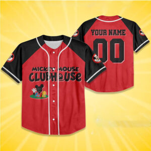 Custom Disney Mickey Mouse Club House Red Black Baseball Jersey