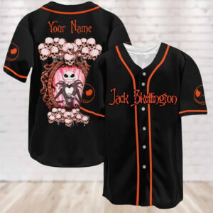 Custom Halloween Jack Skellington Cartoon Baseball Jersey