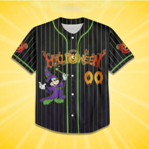 Custom Mickey Mouse Wizard Halloween Party Baseball Jersey 1