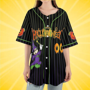 Custom Mickey Mouse Wizard Halloween Party Baseball Jersey 2