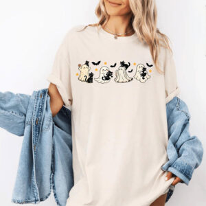 Cute Cat Lover Halloween Ghost Comfort Colors Shirt 1