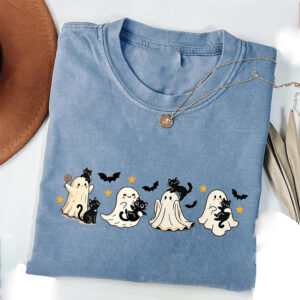 Cute Cat Lover Halloween Ghost Comfort Colors Shirt 2