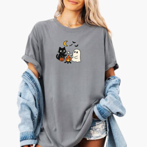 Cute Halloween Ghost and Cat Marshmallows Campfire Comfort Colors Shirt