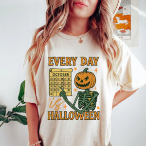 Everyday Is Halloween Pumpkin Skeleton Comfort Colors T shirt 2