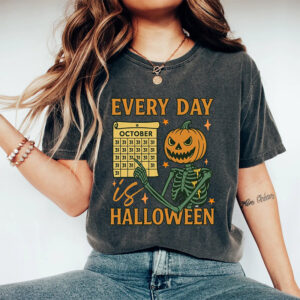 Everyday Is Halloween Pumpkin Skeleton Comfort Colors T shirt 3
