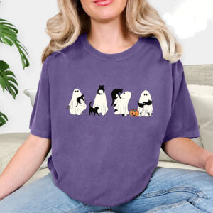 Ghost And Cat Halloween Spooky Season Comfort Colors Tee 1