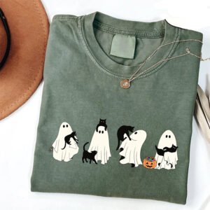 Ghost And Cat Halloween Spooky Season Comfort Colors Tee Ghost And Cat Halloween Spooky Season Comfort Colors Tee