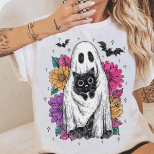 Ghost Cat Floral Halloween Shirt Ghost Cat Floral Halloween Shirt