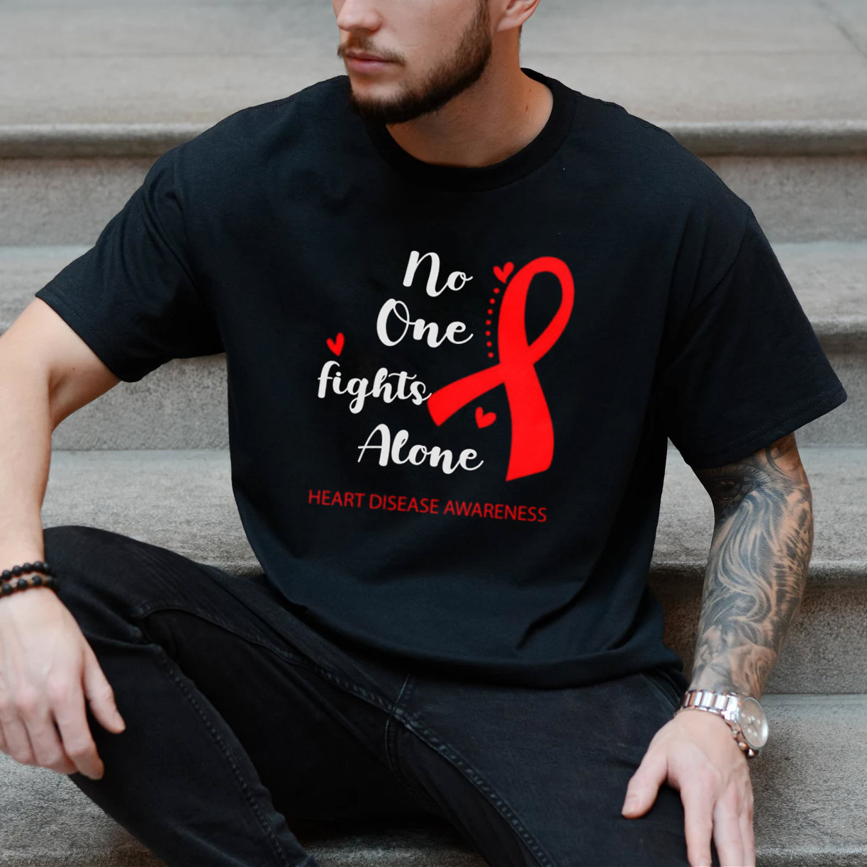 No One Fights Alone Heart Disease Awareness T-shirt No One Fights Alone Heart Disease Awareness T-shirt
