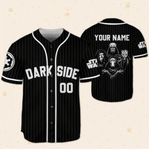 Personalize Disney Star Wars Dark Side Black Striped Baseball Jersey 2