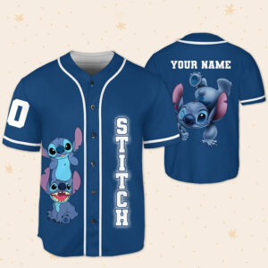 Personalize Disney Stitch Blue Funny Stitch Birthday Baseball Jersey 2