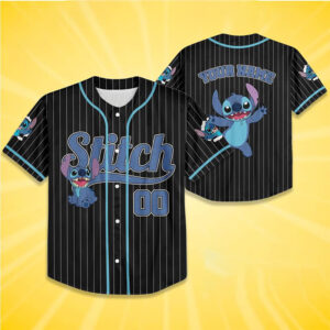Personalize Disney Stitch Happy Striped Black Baseball Jersey