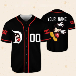 Personalized Disney Mickey Funny Black And Red Baseball Jersey Personalized Disney Mickey Funny Black And Red Baseball Jersey