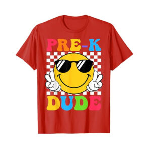 Pre K Dude Back to School Groovy Smiley Face T Shirt 2