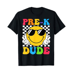 Pre K Dude Back to School Groovy Smiley Face T Shirt 3