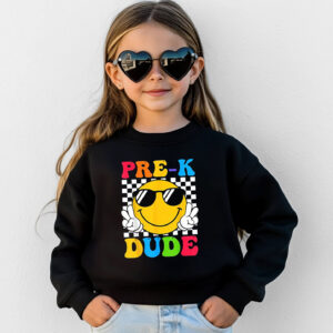 Pre K Dude Back to School Groovy Smiley Face T Shirt