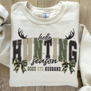 Retro Hello Hunting Season Goodbye Husband Camo Bow Funny T shirt 1