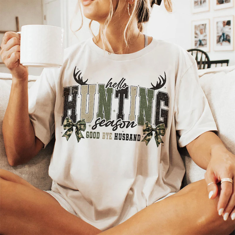 Retro Hello Hunting Season Goodbye Husband Camo Bow Funny T-shirt Retro Hello Hunting Season Goodbye Husband Camo Bow Funny T-shirt