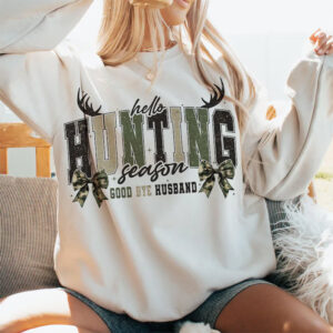 Retro Hello Hunting Season Goodbye Husband Camo Bow Funny T shirt 3
