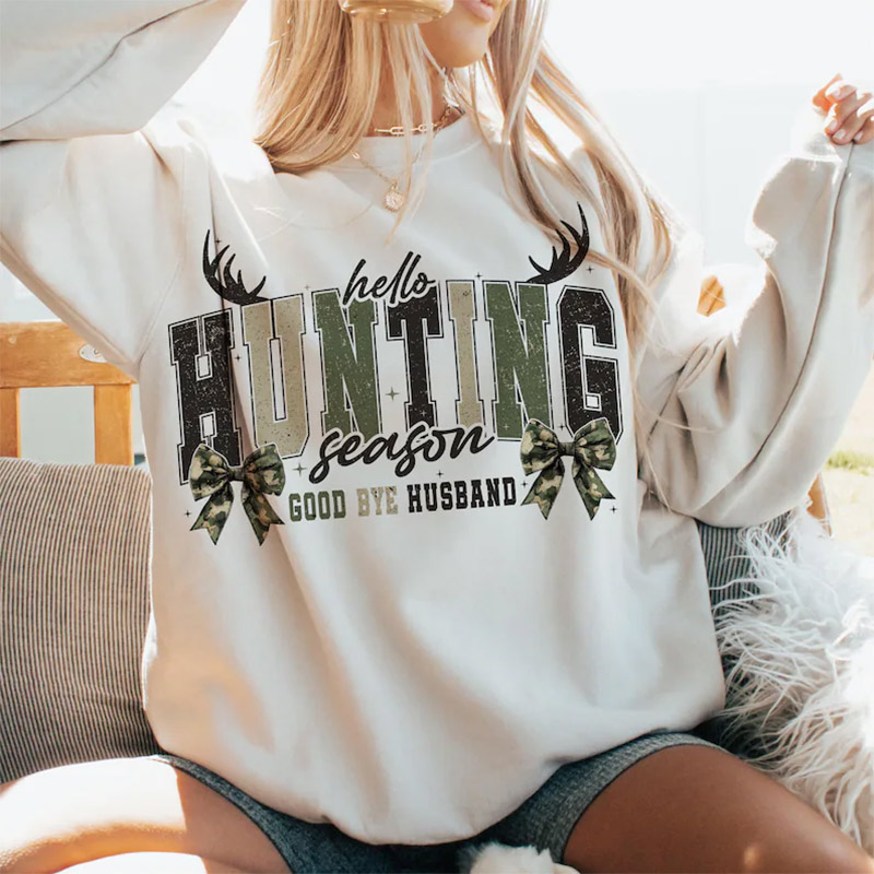 Retro Hello Hunting Season Goodbye Husband Camo Bow Funny T-shirt Retro Hello Hunting Season Goodbye Husband Camo Bow Funny T-shirt