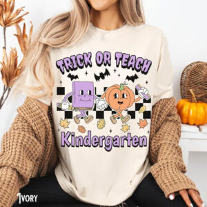 Trick or Teach Halloween Kindergarten Teacher Comfort Colors T shirt 3
